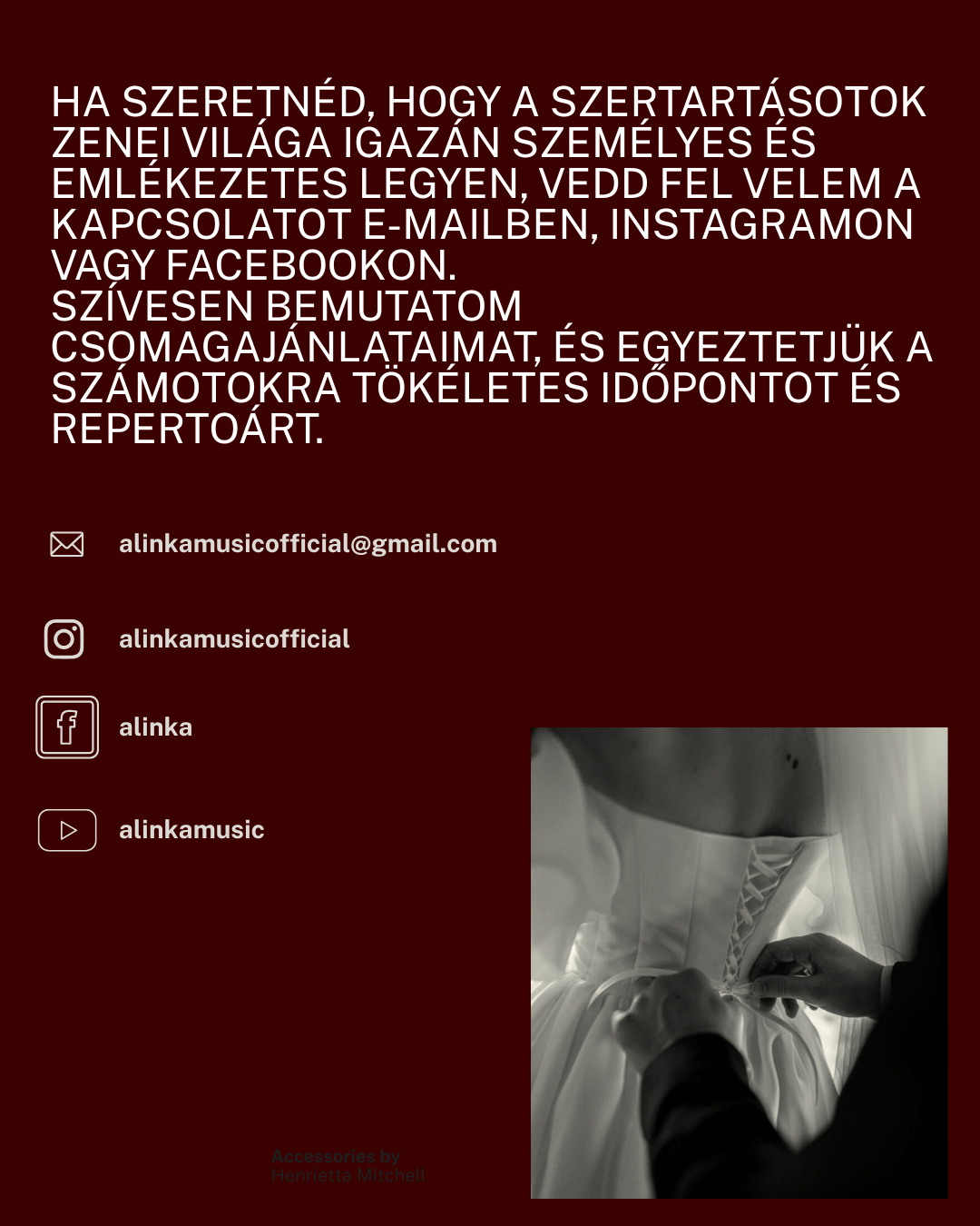 Tailored repertoire — write to Alinka on email or social media